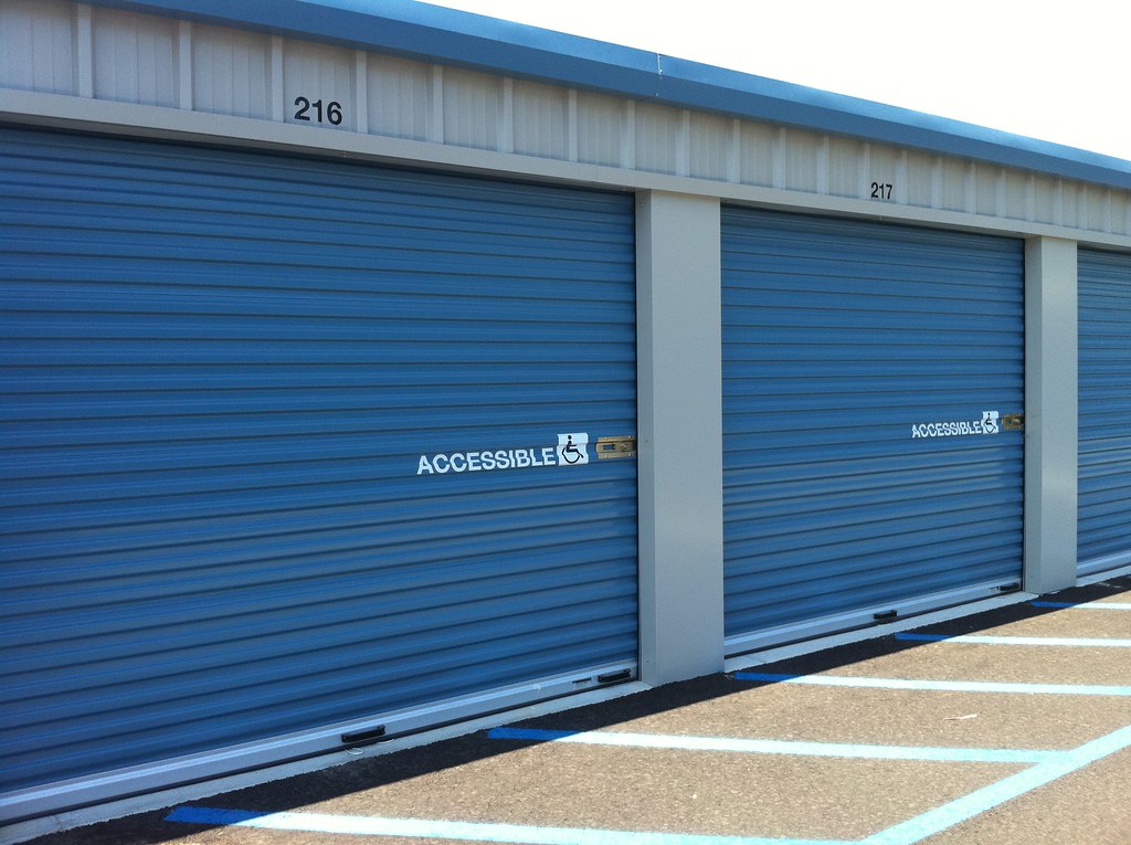 Large drive-up storage units with wide roll-up doors